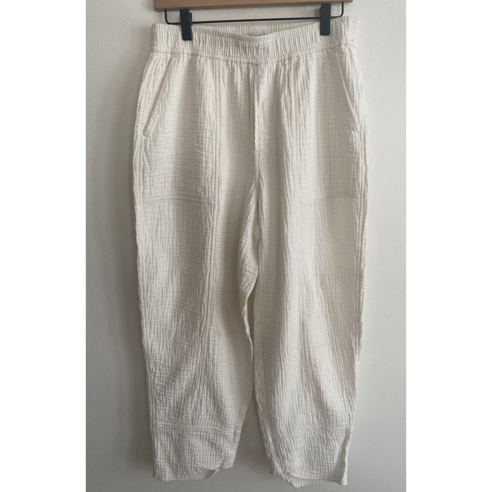 Madewell Soft Gauze Texture Wide Leg Pants‎ Ivory Color 100% Cotton Size Medium